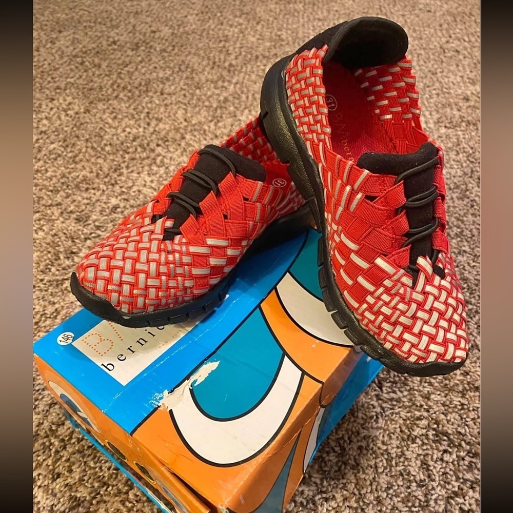 bernie mev. Kids Red and White Woven Sneakers